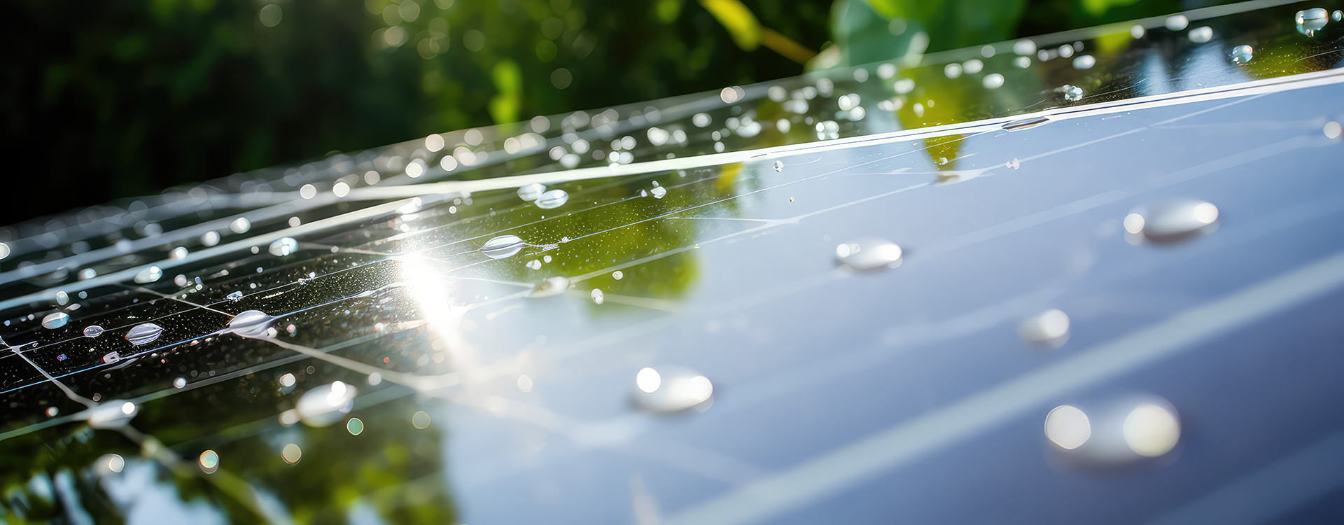 Solarpanel mit Wassertropfen